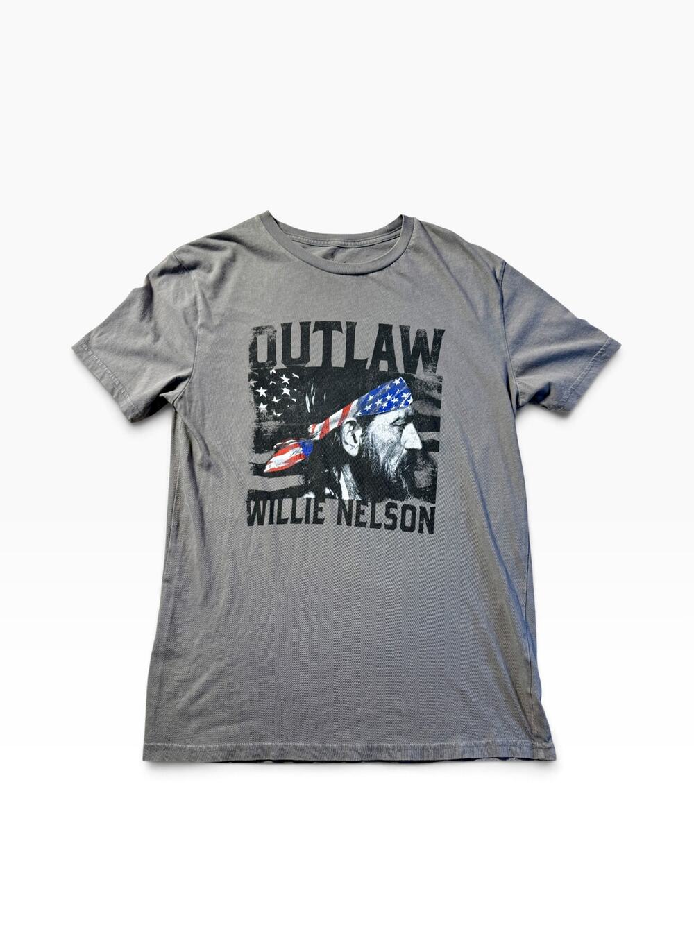 Wrangler Willie Nelson Outlaw T-Shirt Men Small Gray American Flag Country Music